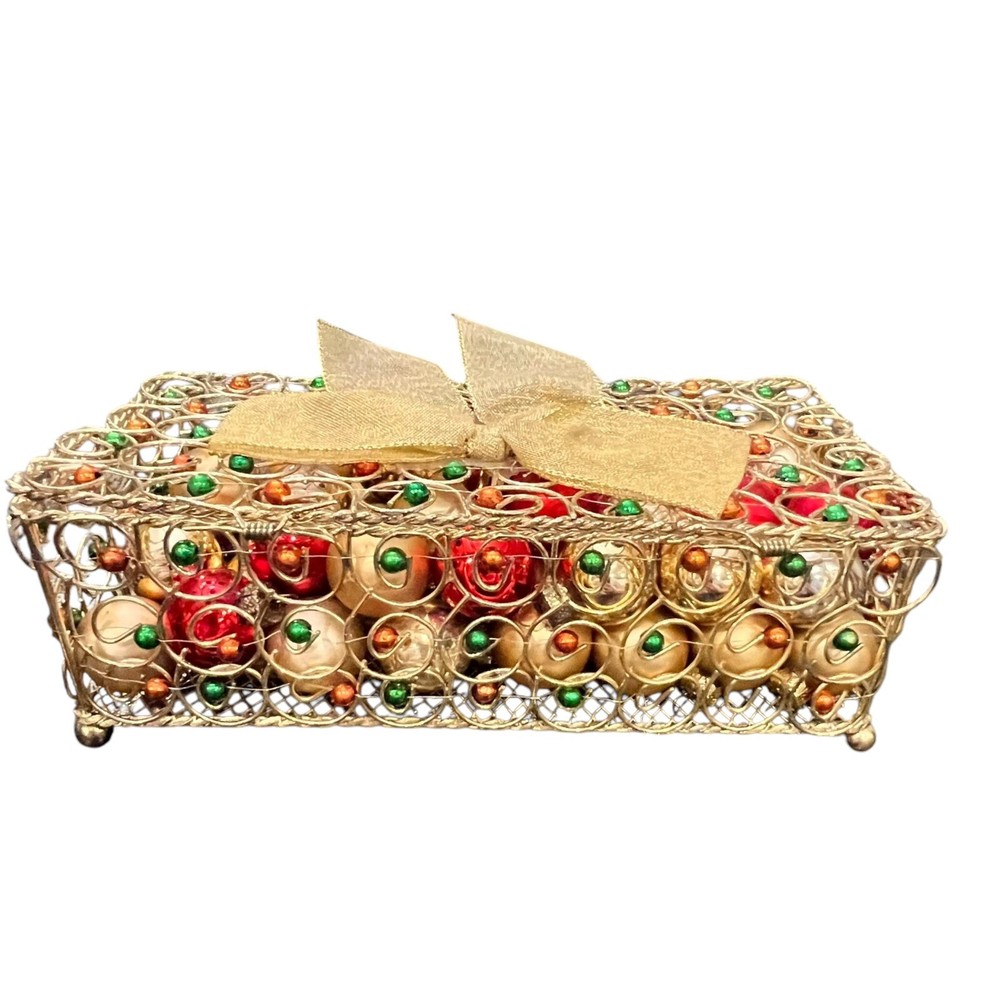 Gold WIRE MESH Rectangular Box Hinged Lid Loop Metal Scroll Mini Ornaments