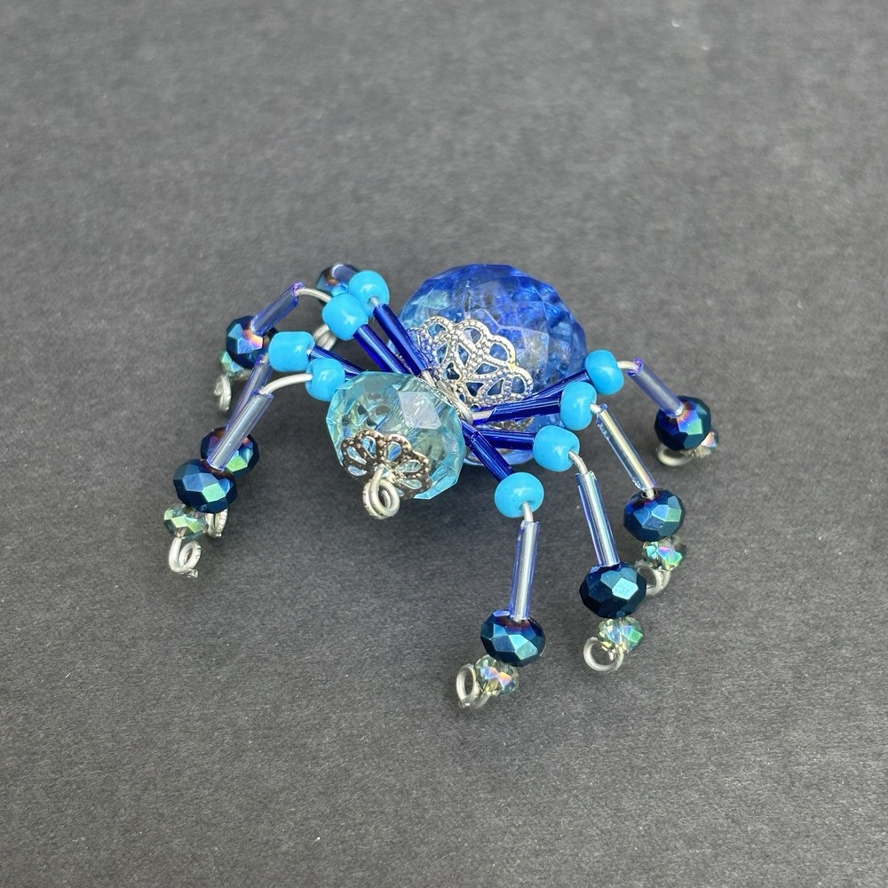 Small Blue Beaded Spider Arachnid Decor 1.75"