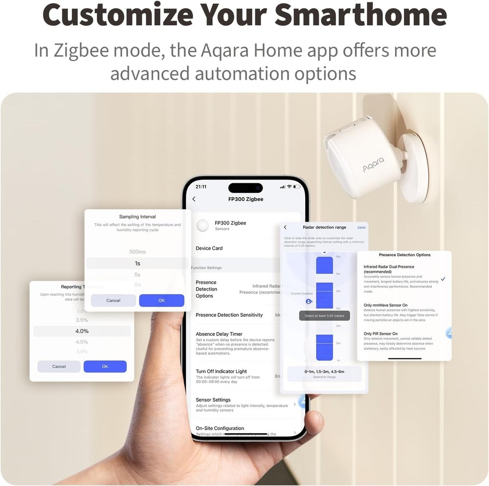 Aqara FP300 Presence Multi Sensor Matter Apple Home, Google + Battery Powered