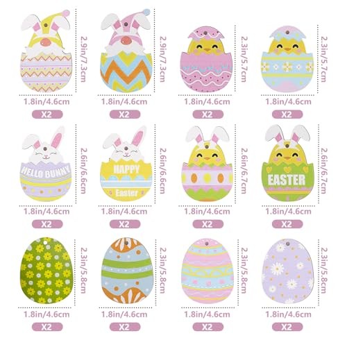 WD&CD 24Pack Easter Egg Wooden Ornaments, Easter Resurrection Eggs Easter Tree