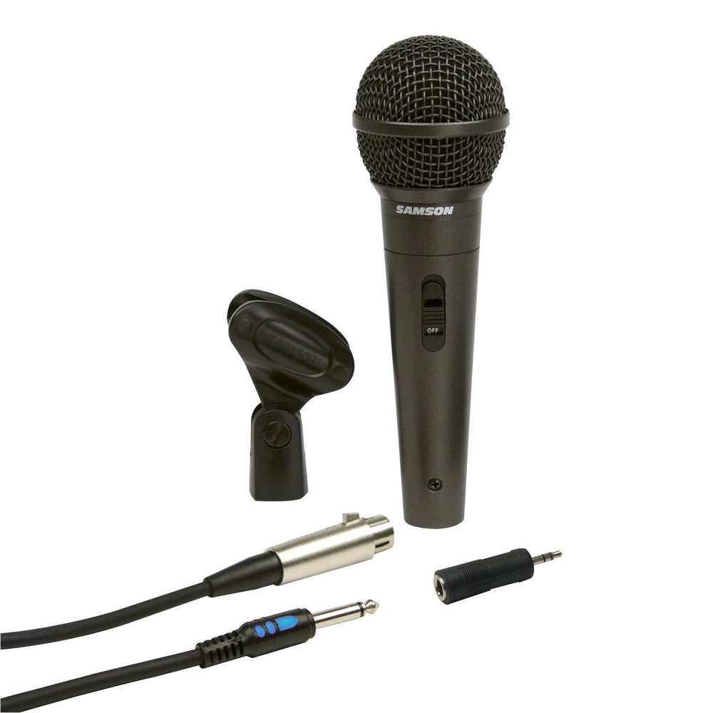 Samson M10 Dynamic Vocal Handheld Microphone Mic w Boom Stands Cables 3 Pack