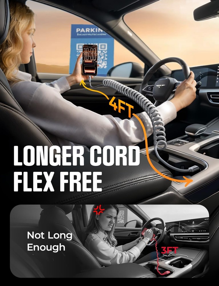 LISEN Coiled USB C Cable, 2 Pack for Android Auto & CarPlay 4FT, Space Gray