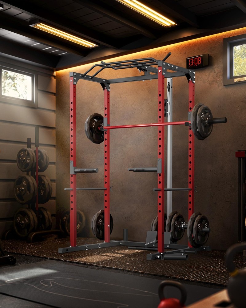 Power Cage 1200 LBS Multi-Function Power Rack with LAT Pulldown Seated Row