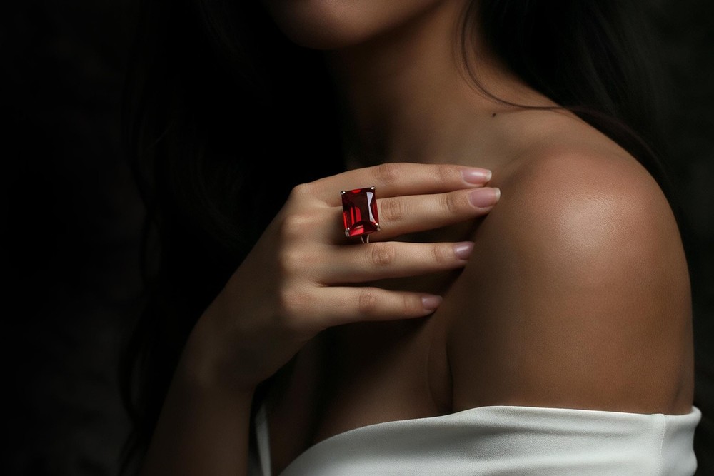 Ruby Silver Ring Handmade Emerald Cut Rectangle Prong Setting Gift