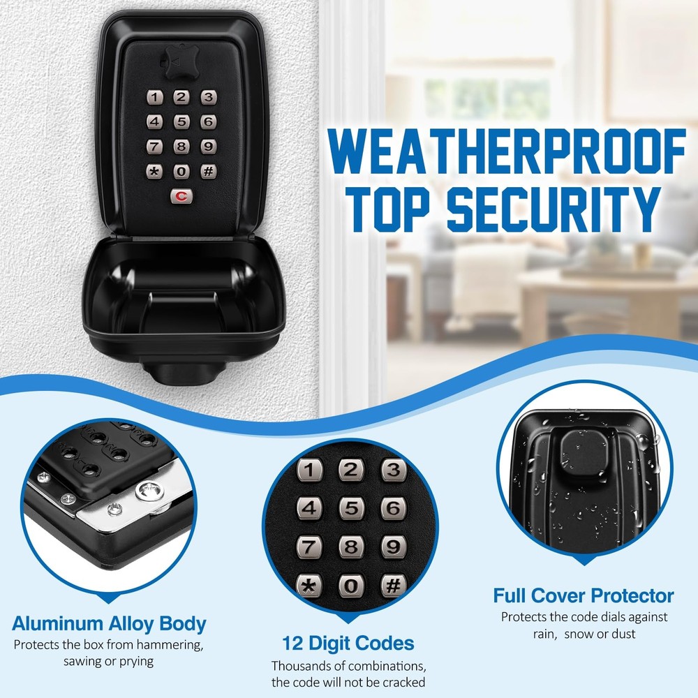 Key Lock Box Wall Mounted Key Storage Box Waterproof 12 Digit Combination Sec...