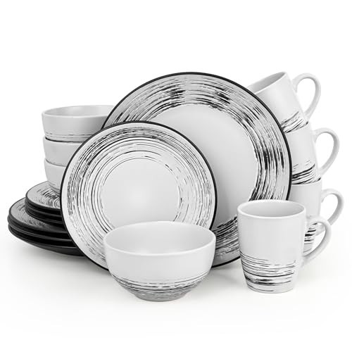 16 Pcs Stoneware Dinnerware Set for 4 - Chip Resistant, Microwave & Dishwasher S