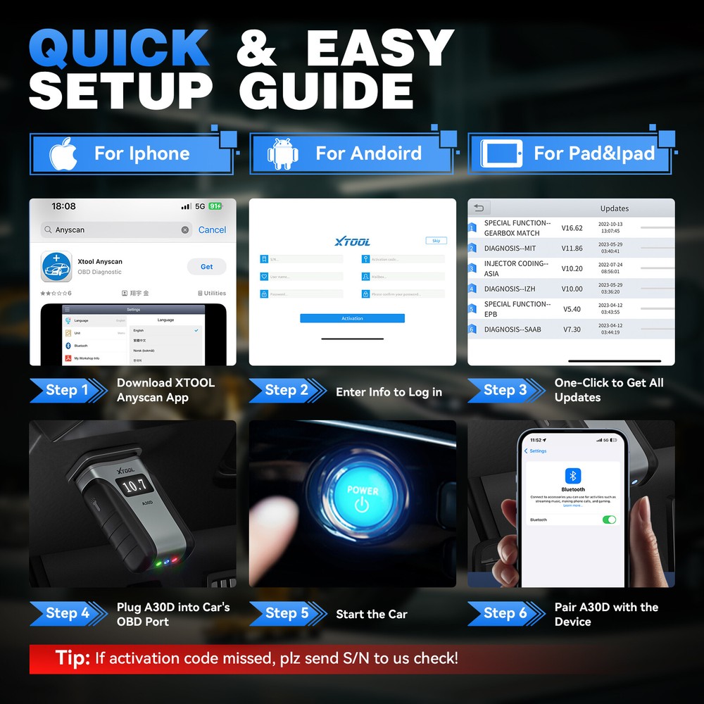 2025 XTOOL Anyscan A30D OBD2 Scanner Bidirectional Full System Diagnostic CANFD