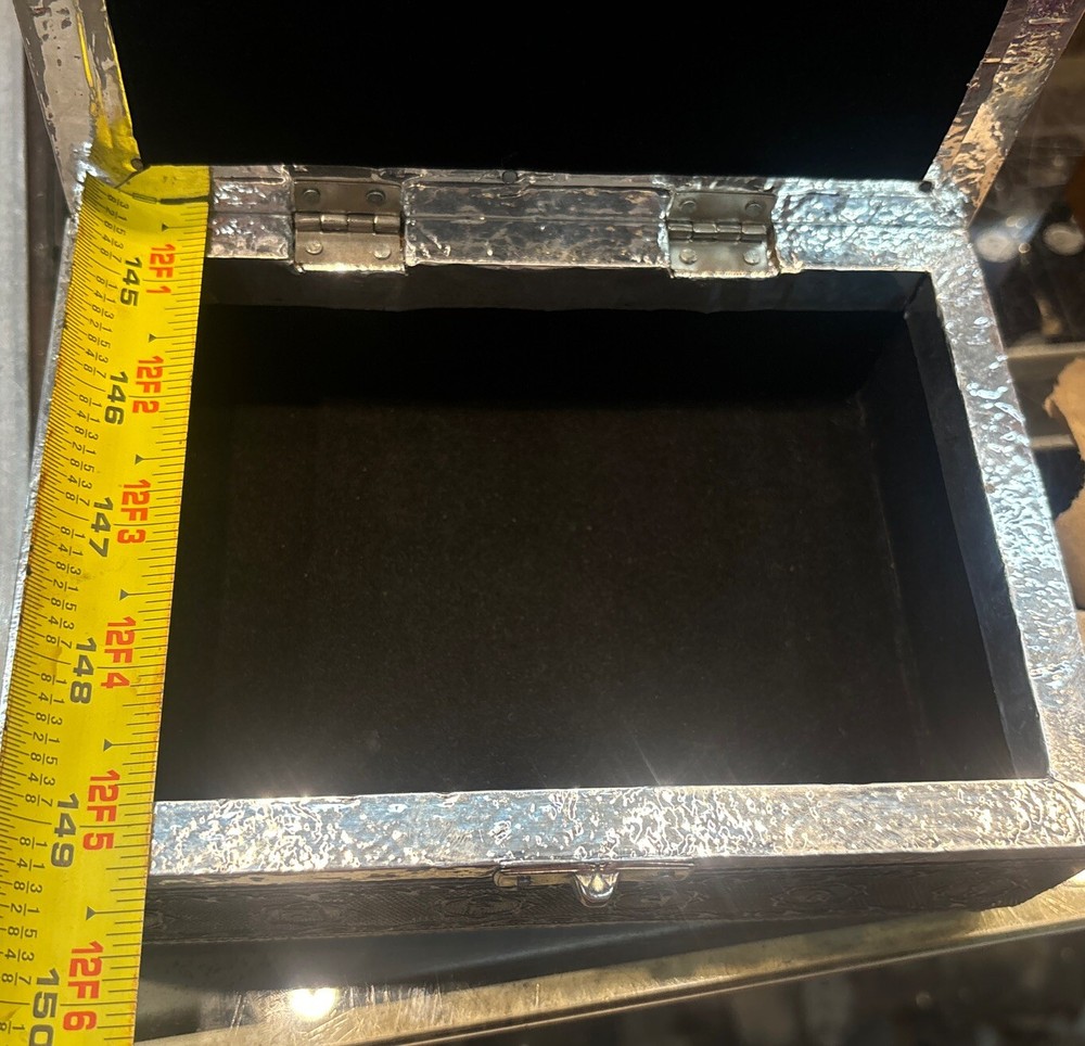 Silver colored Lined tarot card box with Buddha On It