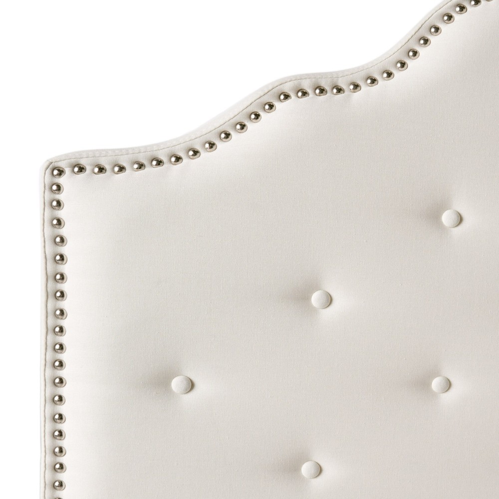 Soleil Studded Edge Ivory Fabric Queen/Full Headboard