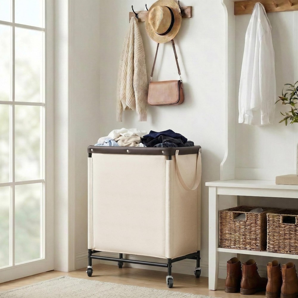 StorageWorks 2 Section Laundry Hamper, Rolling Laundry Cart with Wheels and H...