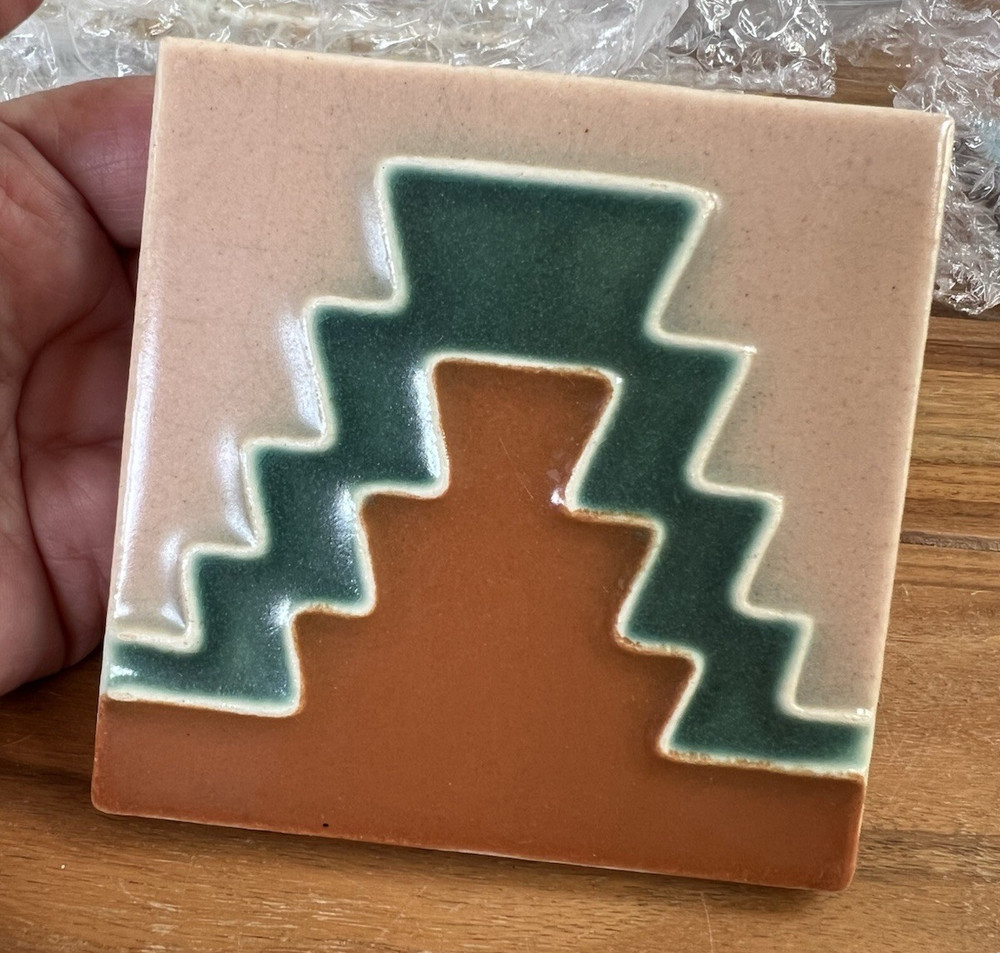 Vintage Geometric Pattern Tile  4.25" sq Possibly Kraftile 1950's