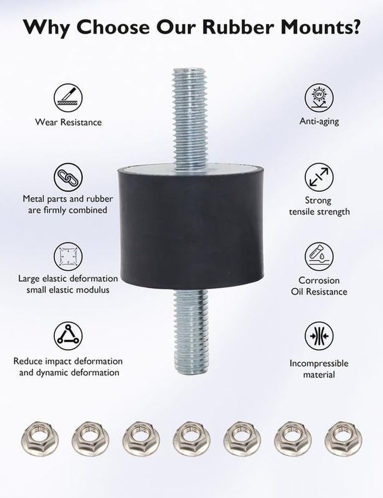 EASYEAH M8 Rubber Vibration Isolator Mounts Double Stud Shock Absorber Isolat...