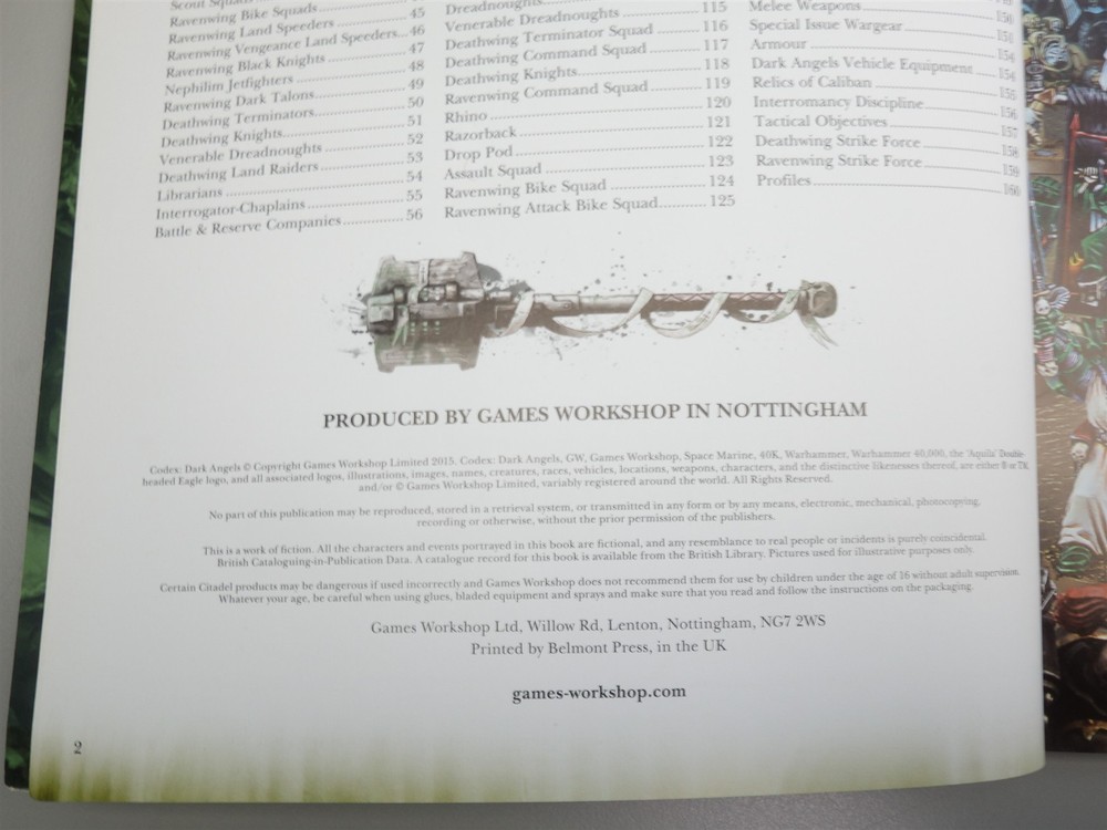 Warhammer 40k Codex Army Book - Dark Angels Space Marines (7th Edition)