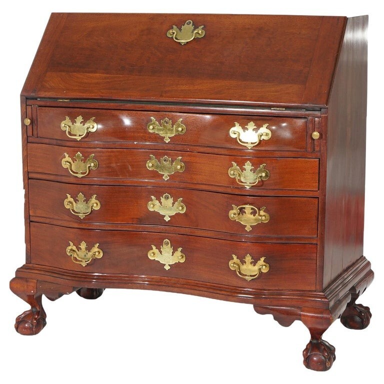 Chippendale Style Mahogany Serpentine Drop-Front Desk 20thC