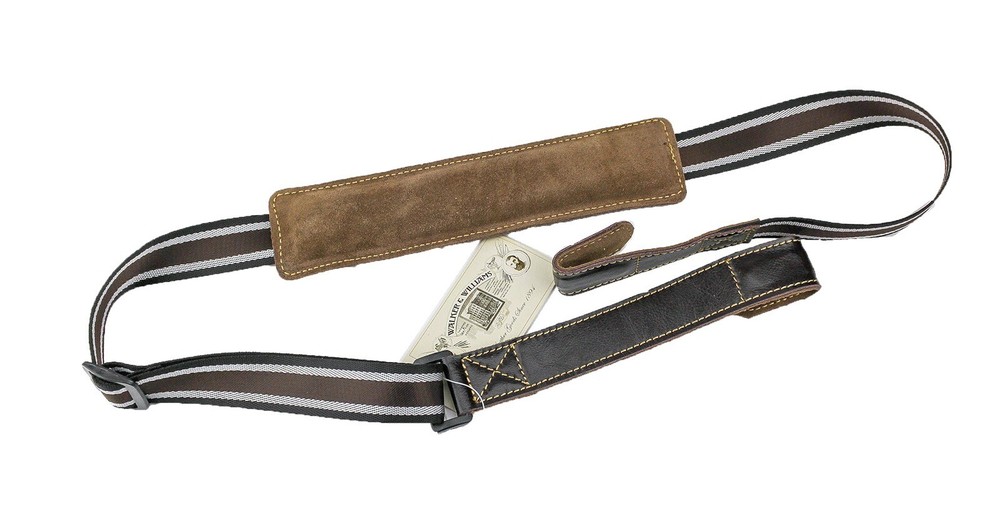 Walker & Williams U-66-Brown Double Hook Ukulele Shoulder Strap Hands Free 