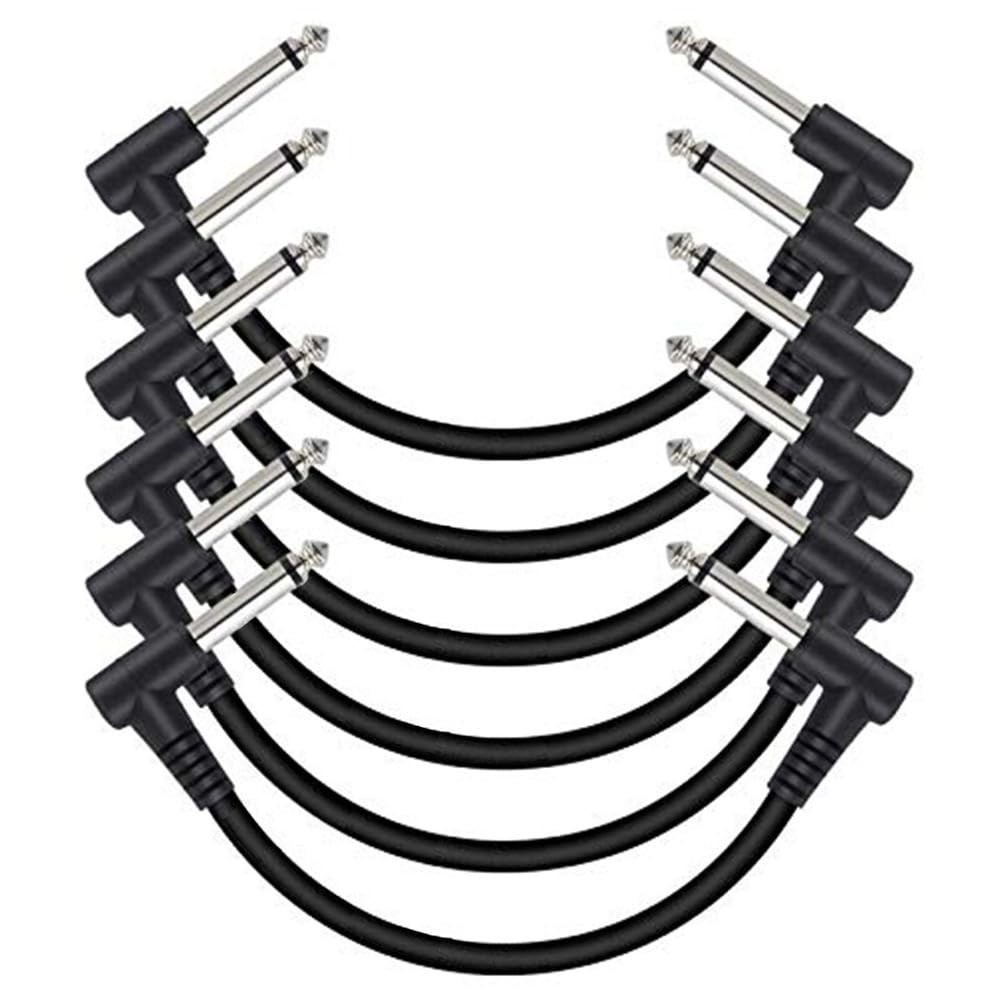 3 or 6 Pack 6 Inch Guitar Patch Cables, 1/4 Inch TS Right Angle Flat Patch Cable