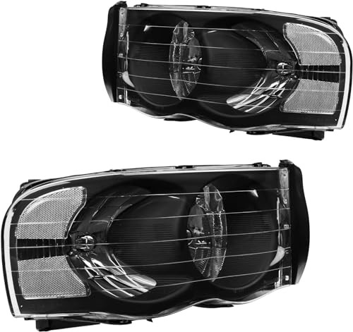 Headlight Assembly 2002 2003 2004 2005 Ram1500/Ram2500/Ram3500 Black-Clear