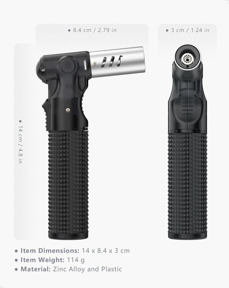 2 Pack Butane Torch Lighter, Big Jet Flame Adjustable Refillable Black，silver