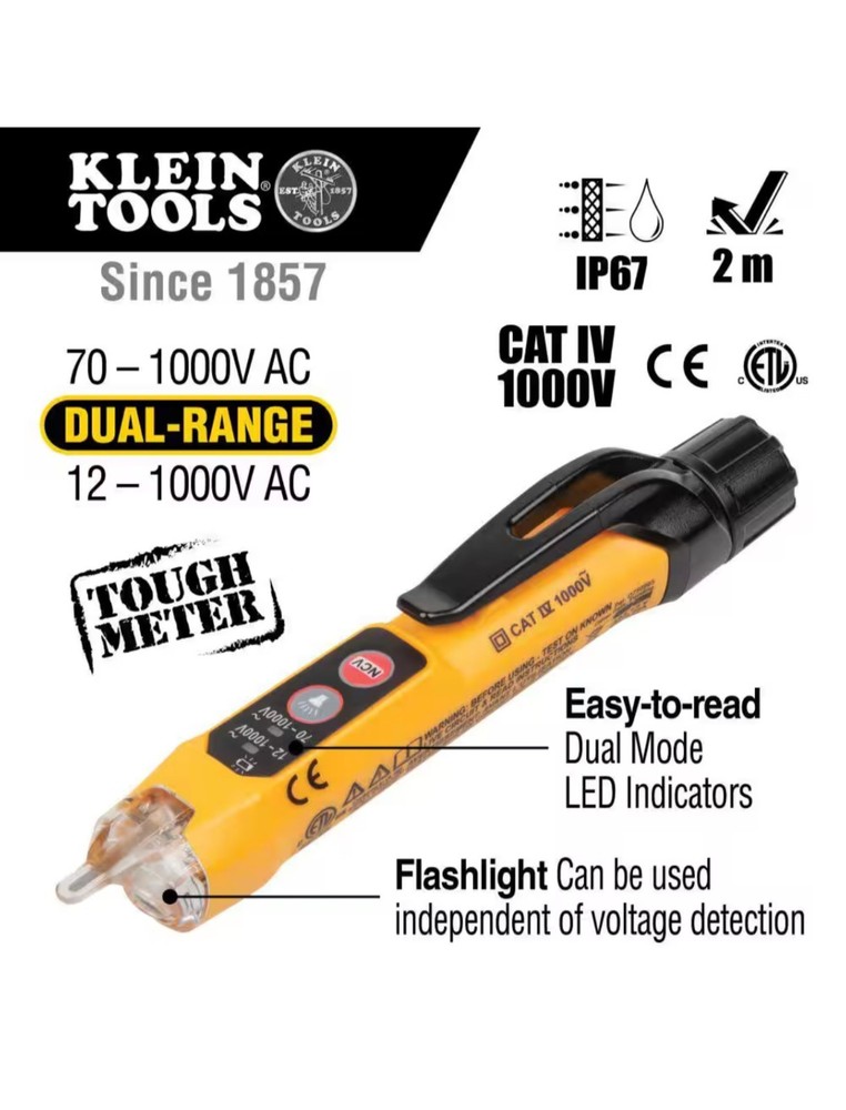 Klein Tools NCVT-3P Dual Range Non Contact Voltage Tester With Flashlight