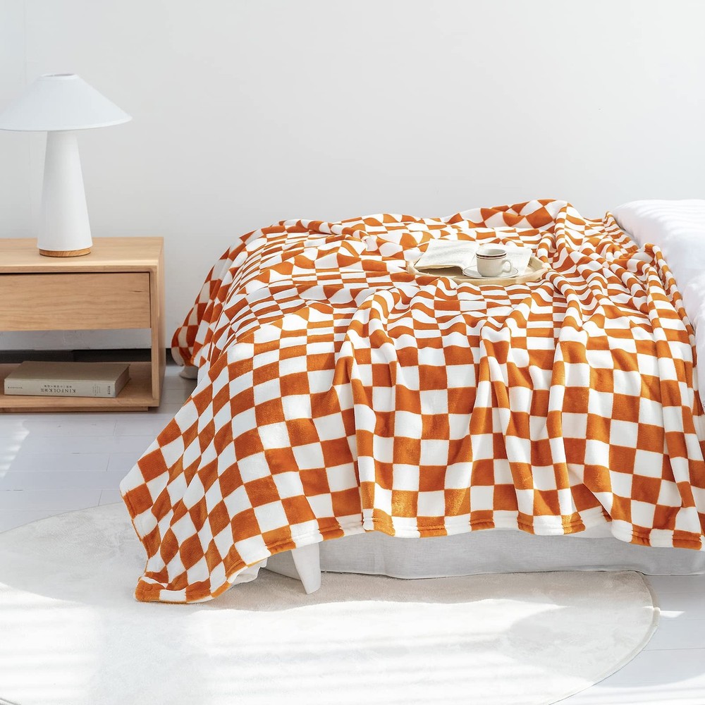 LOMAO Throw Blankets Flannel Blanket with Checkerboard Grid Pattern Soft Thro...