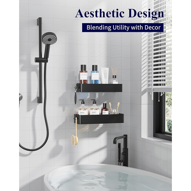 Rustproof Shower Caddy Wall Mount Organizer Quick Drainage Adhesive Installation