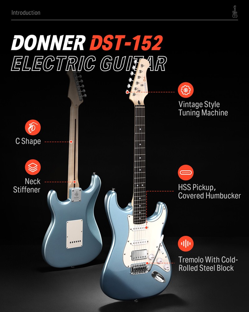 🎸 Donner DST-152 Electric Guitar With Amplifier Coil Split Function HSS Pickup