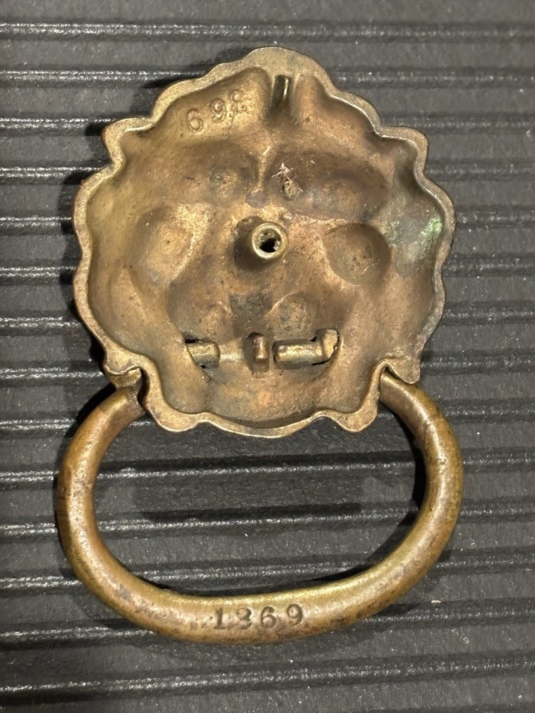3 LION HEAD Pull Drawer Pull Antique VTG Brass 2” Tall Handle