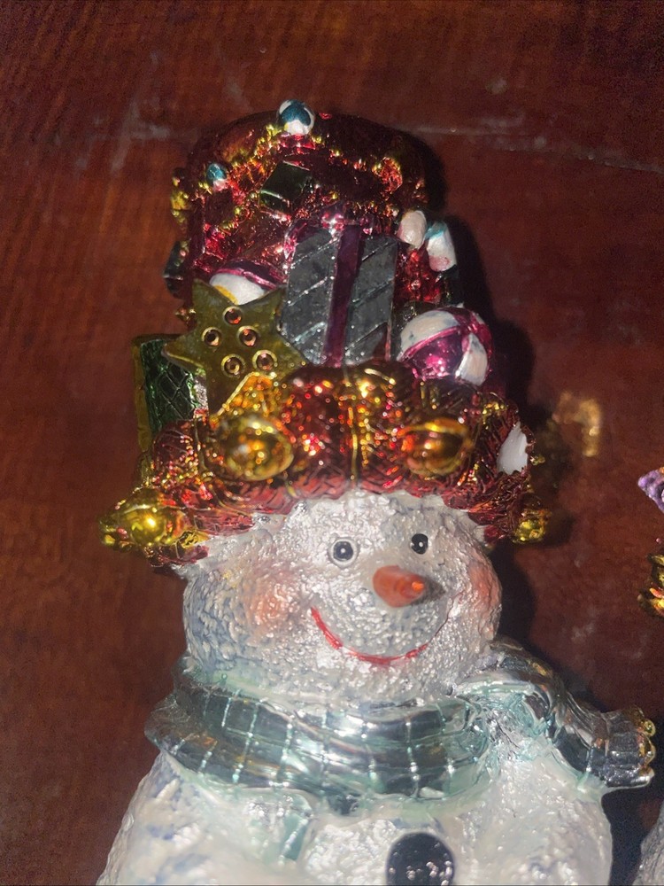 Pair Sparkling Snowmen Candle Holders