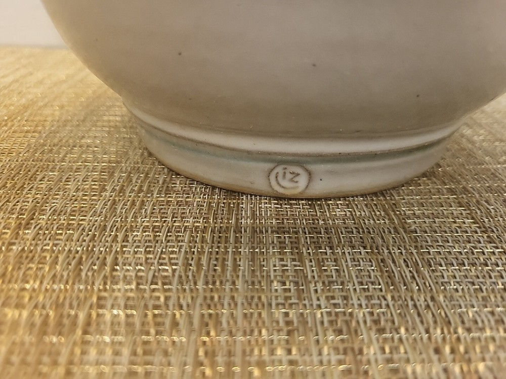 Vintage Brushed Designed Glazed Pottery Planter Marked