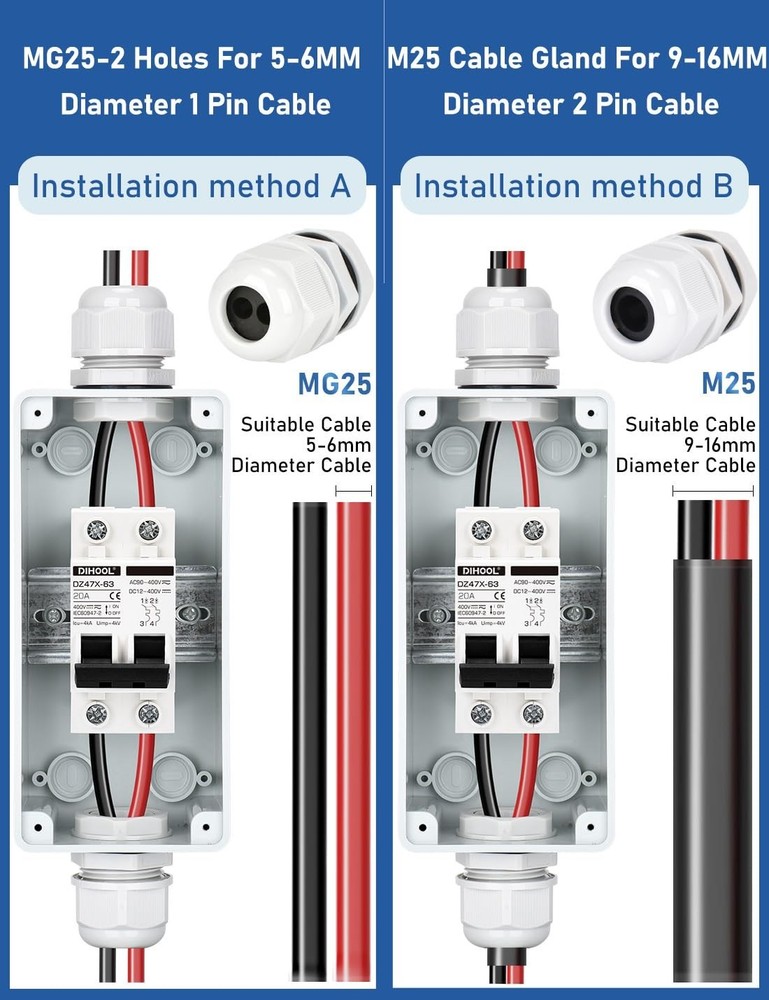 Solar Panel Disconnect Switch DIN Box 20A Dual Pole Circuit Breaker