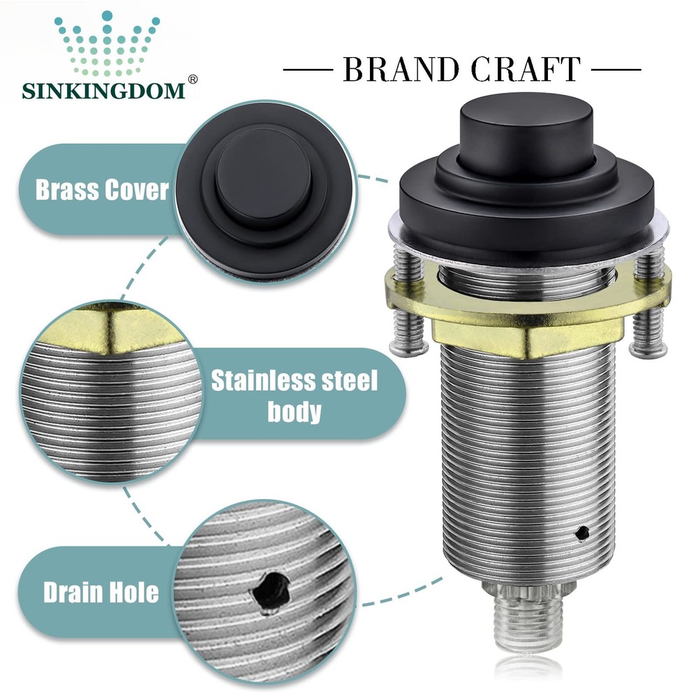 SinkTop Air Switch Kit (Long Full Brass Button) for A Matte Black