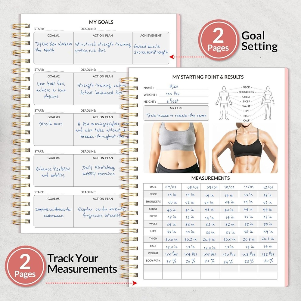 Compact Workout Journal 2026 A5 Size Pink for Logging Exercises and Progress