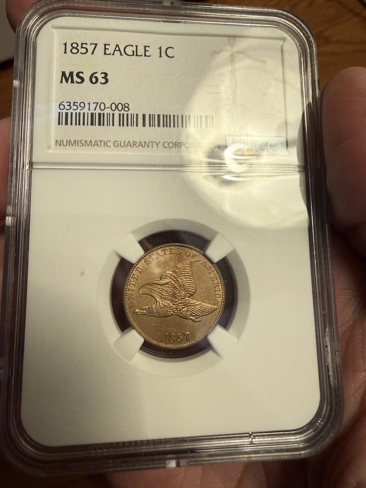 1857 Flying Eagle Cent NGC MS63. Beautiful!