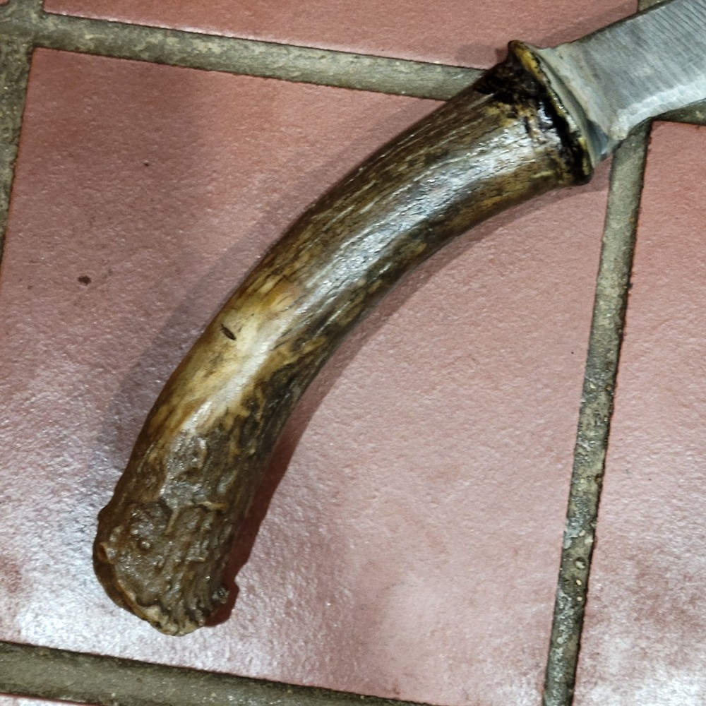 Vintage Hand Home Made Primitive Fixed Blade W/Sheath Antler Handle File Blade