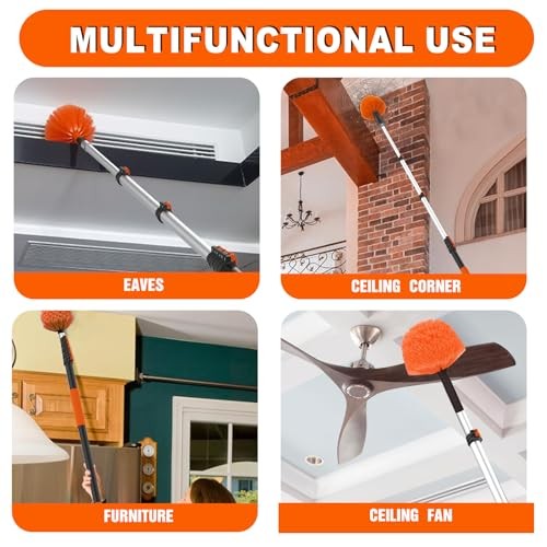 30FT Reach Cobweb Duster with Extension Pole, High Ceiling Long Duster 24FT