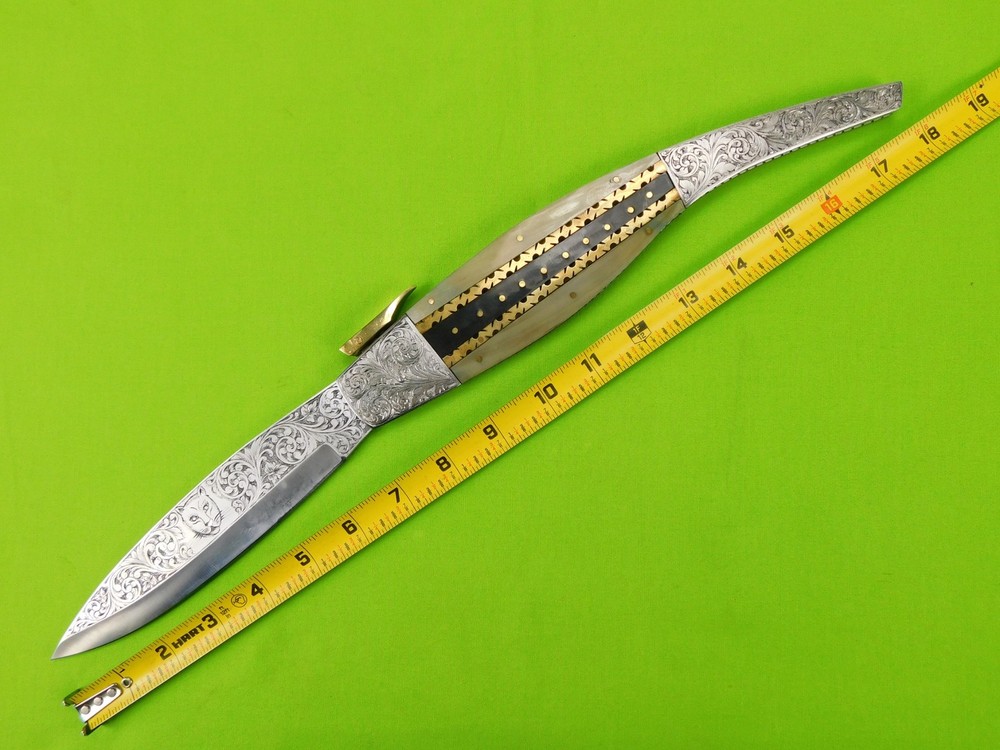 US Custom Made Huge Navaja Engraved Folding Knife