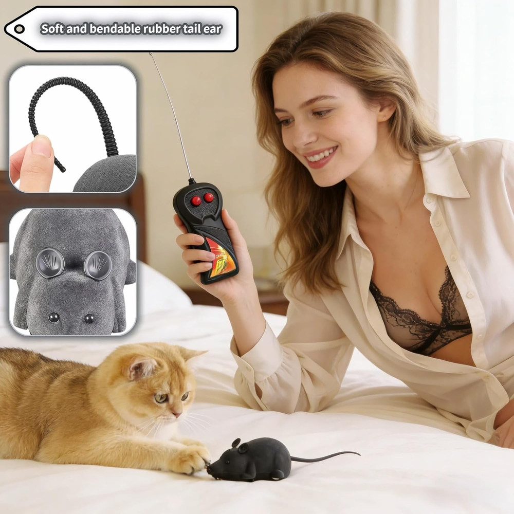 Remote Control Mouse Cat Toy, Realistic RC Interactive Pet Toy with Wireless Con
