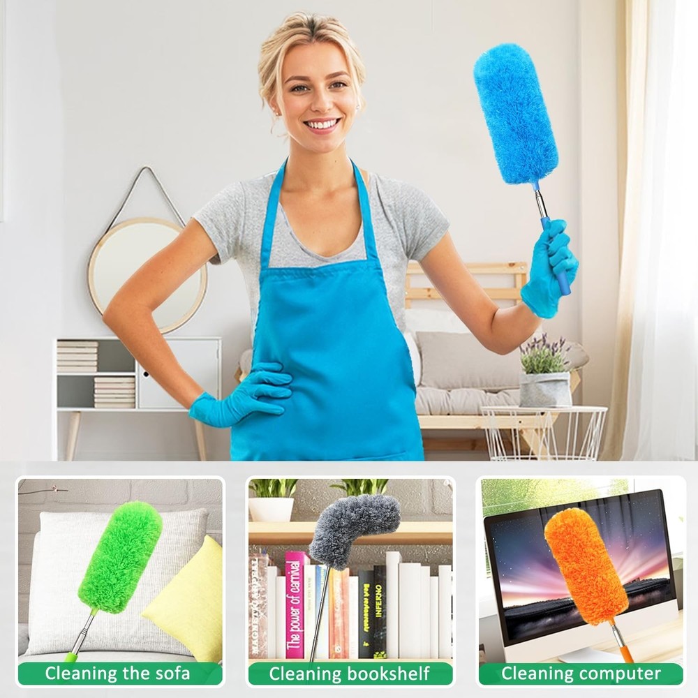 4 Pack Small Microfiber Feather Duster, with 13" to 30" Extendable Pole, Micr...