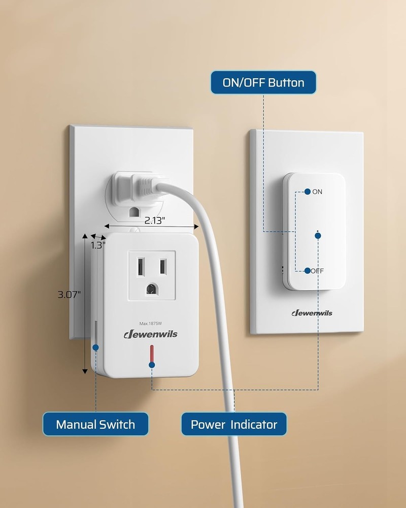 Wireless Remote Light Switch - 15A Outlet with 100FT RF Range & Magnetic Base