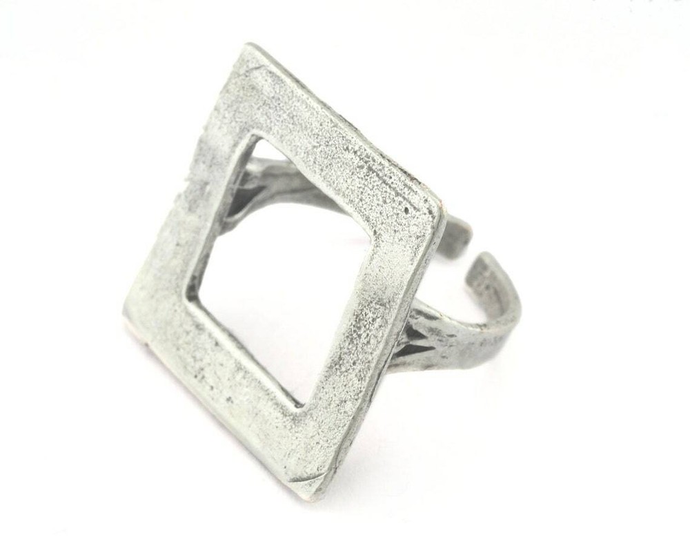 Square Ring Adjustable Antique Silver Plated brass (21mm 11US inner size) 3266