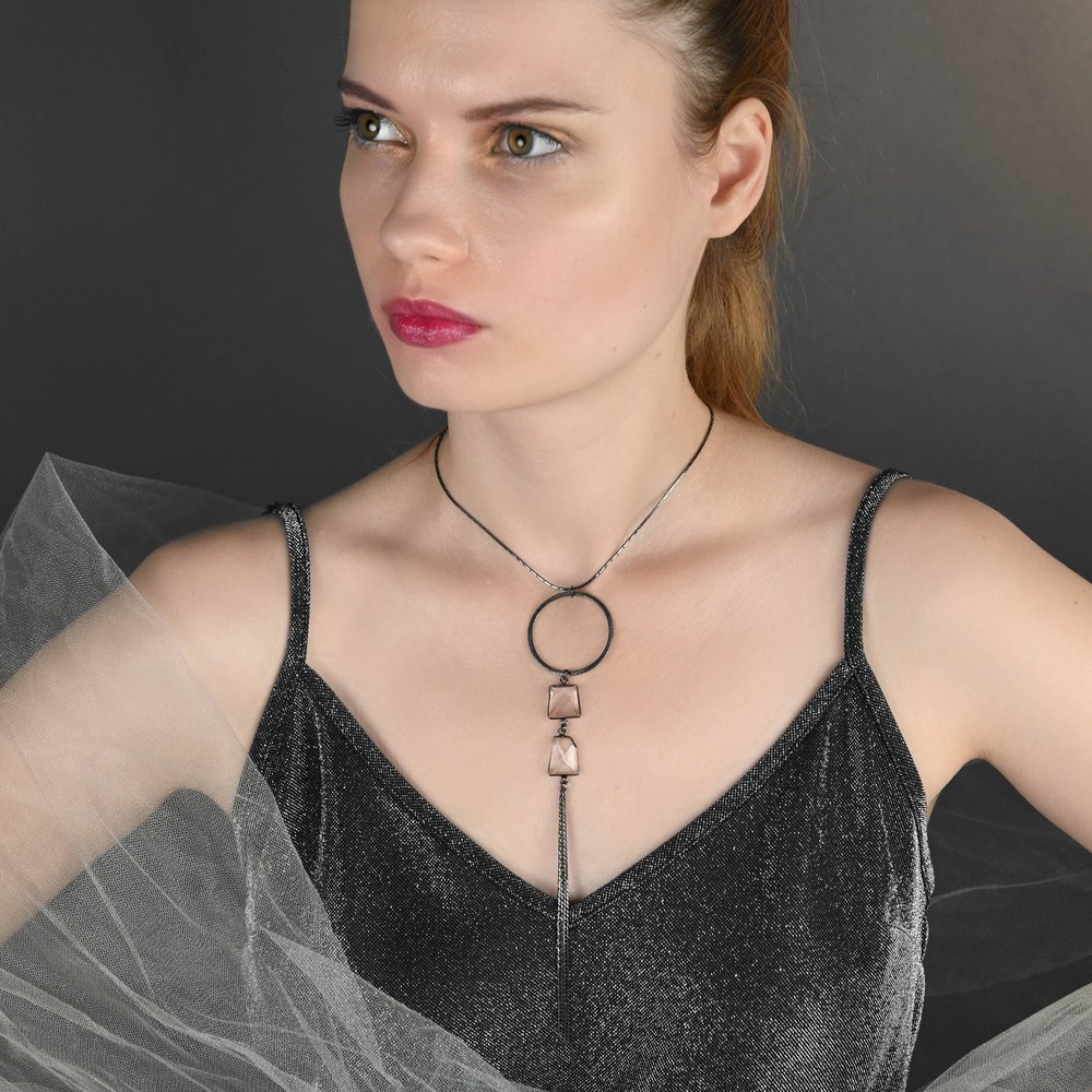 Gunmetal Circle w/ Crystal on an Adjustable Chain