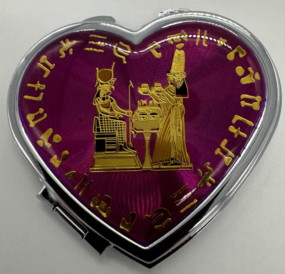 Heart Shaped Pocket Sized Folding Mirror with Egypt Design Mini Mirror