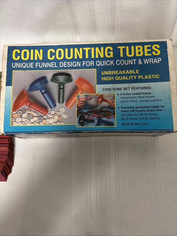 4Pc Coin Counters & Coin Sorters Tubes Bundle 260 Color-Coded Assorted Wrappers