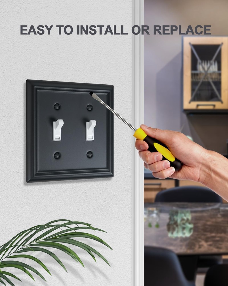 2-Pack Double Toggle Wall Plates, Durable Metal Light Switch Covers, Decorati...