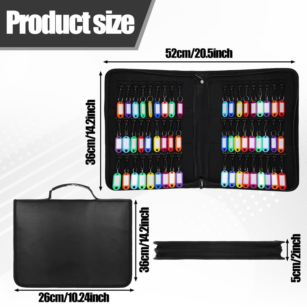 Portable Fireproof Waterproof Zippered Key Case Organizer 54 Hooks Tags Book