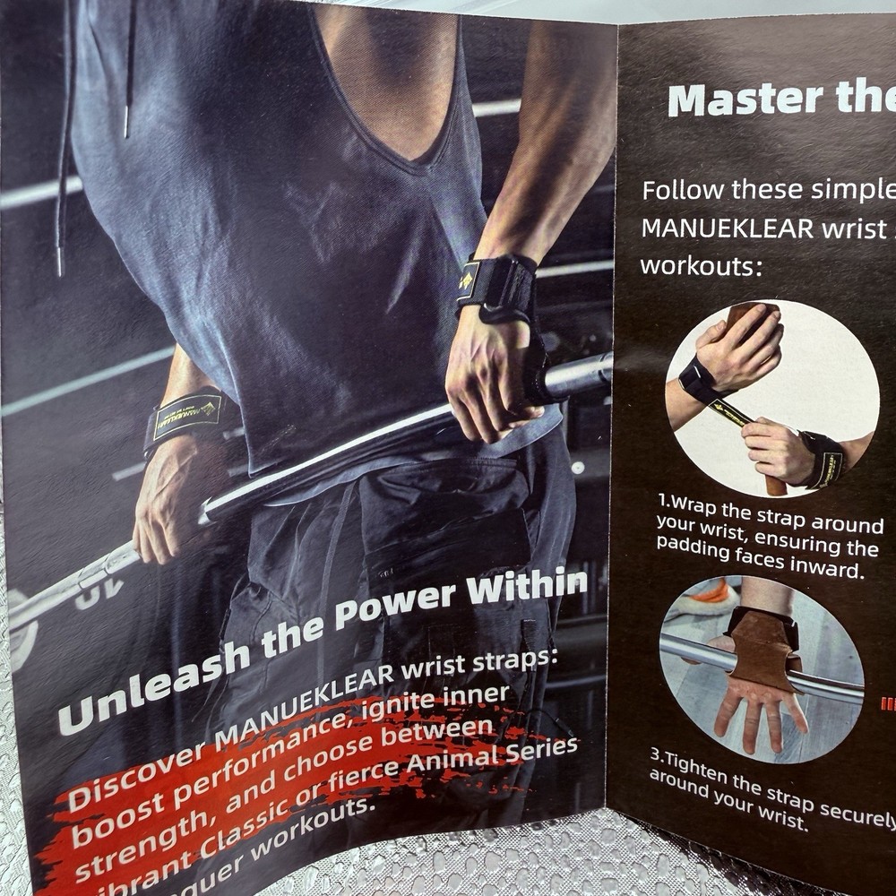 MANUEKLEAR Weightlifting Wrist Straps w/Cushion Wrist Loop/hook Adjust Closure