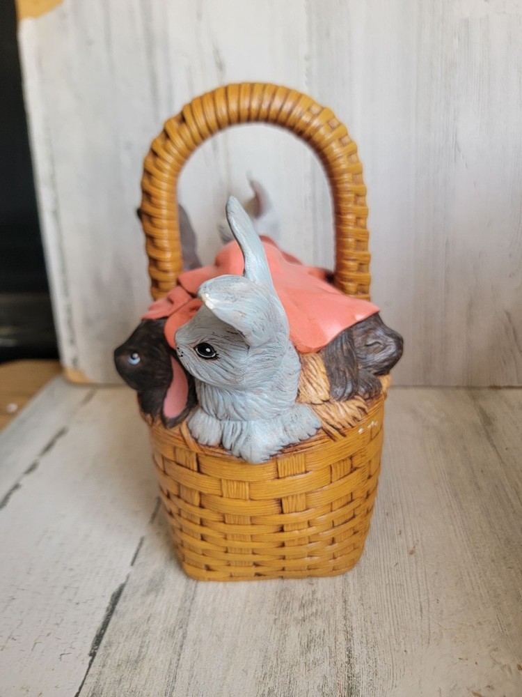 Vintage ceramic Easter Bunny basket unique rabbits spring home decor