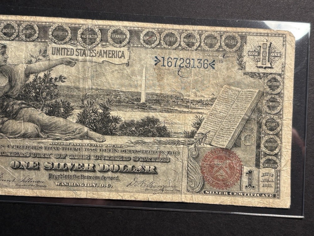 1896 $1 Educational Silver Certificate Note — Circulated