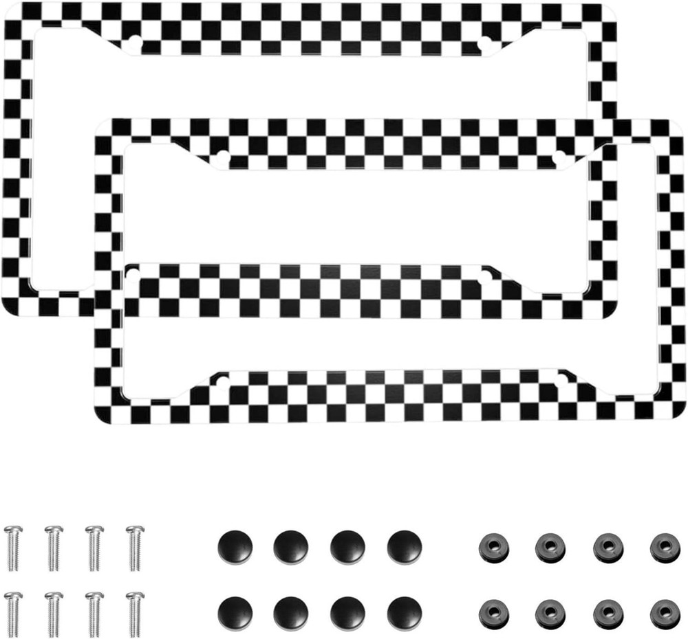Checkerboard Black and White License Plate Frame, Set one size,