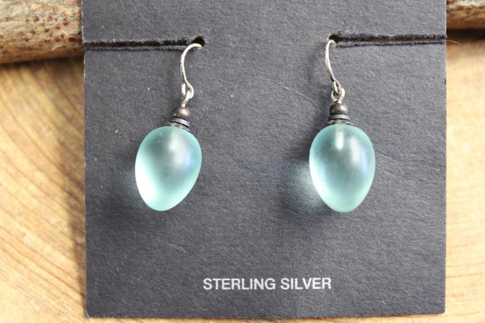 Aqua Glass & Sterling Silver Dangle Earrings